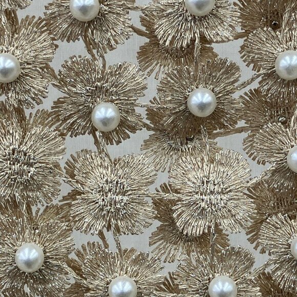 NWT Pearl Embellished Crochet Top, Gold Floral Embroidery Detail, flaw - Picture 12 of 13